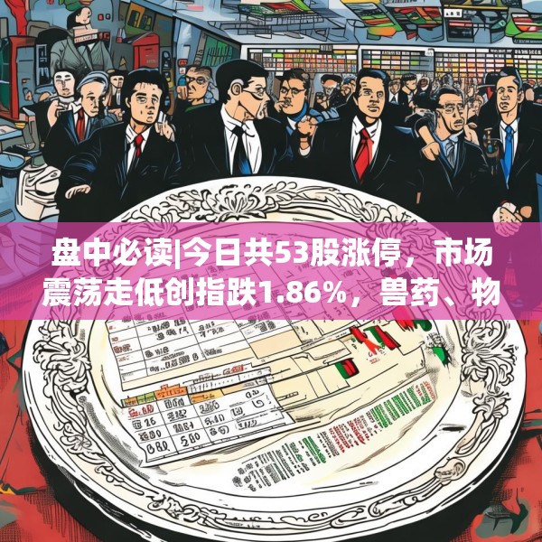 盘中必读|今日共53股涨停，市场震荡走低创指跌1.86%，兽药、物流板块逆势大涨