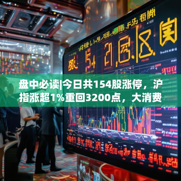 盘中必读|今日共154股涨停，沪指涨超1%重回3200点，大消费、消费电子板块领涨