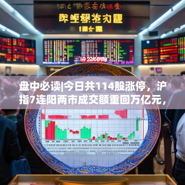 盘中必读|今日共114股涨停，沪指7连阳两市成交额重回万亿元，黄金、跨境贸易概念大涨
